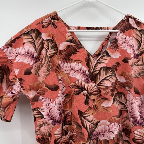 Rockmans Top Women 16 Pink Hawaiian Tropical Linen Blend V Neck Bell Sleeves - Picture 3 of 12